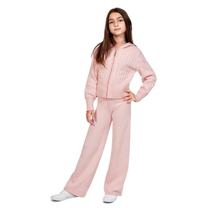 Ensembles de vêtements à capuche solides pour filles de <span class=keywords><strong>14</strong></span> <span class=keywords><strong>ans</strong></span> Vêtements pour enfants Fournisseurs de Chine Sweat à capuche zippé en tricot torsadé pour enfants <span class=keywords><strong>Pantalon</strong></span> évasé Ensemble <span class=keywords><strong>fille</strong></span> 2 pièces - Product Image 3