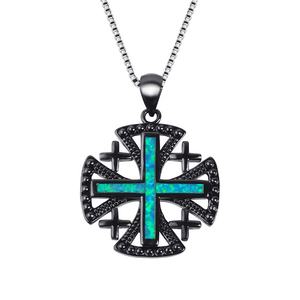 Collana pendente in opale blu croce gerpusalem all'ingrosso - Product Image 3