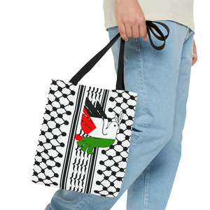 Nero bianco palestinese Kefiyeh Tote Bag con colomba della pace su un lato Gaza Palestine lavoro per la pace tela Tote bag - Product Image 4