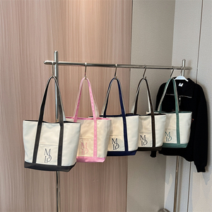 Bolso bandolera de lona Vintage de dos tonos para mujer, bolso de compras de lona de algodón, bolso de mano de lona bordado con monograma, bolso de playa - Product Image 6