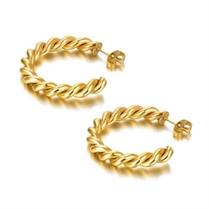 Wholesale Popular Twisted <b>Stud</b> <b>Earring</b> <b>Fine</b> Gold Plated Stainless Steel Rope Hoop <b>Earrings</b> Women - Product Image 1