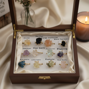 Anelli Regolabili in Cristallo Naturale con Tormalina Nera e <span class=keywords><strong>Ametista</strong></span>, <span class=keywords><strong>Anello</strong></span> Boho in Pietra di Quarzo con Avvolgimento Irregolare in Filo Metallico - Product Image 2