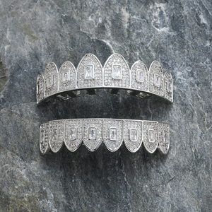 G023 <span class=keywords><strong>Grilz</strong></span> plaqué or/argent avec zircon carré, 8 dents supérieures et 8 dents inférieures, bijoux Hip Hop pour homme, cadeau - Product Image 6