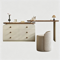 Coiffeuse 2-en-1 moderne vintage en bois massif crème et noyer avec commode de rangement pour chambre à coucher