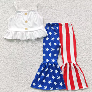 Venta caliente 4 de Julio Ropa para niños Bandera americana Conjunto de verano para niñas de alta calidad - Product Image 4