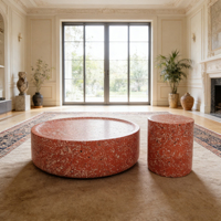 Table basse en terrazzo rouge de style nordique, table à thé ronde avec tabouret d'appoint, meubles de décoration moderne pour le salon