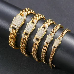 Hip Hop 6-18 Mm Wide Stainless Steel Cuban Chain Gold Chain Men's 14K 18K Gold Cuban Chain Necklace
