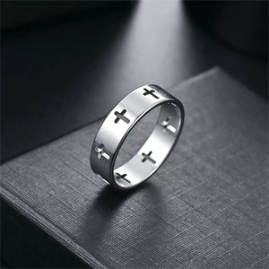 1 pieza <span class=keywords><strong>de</strong></span> anillo hueco con cruz <span class=keywords><strong>de</strong></span> acero inoxidable para hombre N81035 - Product Image 5
