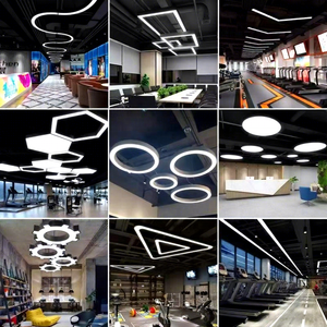 Lampada a Sospensione LED per Ufficio, Sala Conferenze, Moderna e Semplice, Circolare, per Palestra, Commerciale, Cielo Blu <span class=keywords><strong>Nuvole</strong></span> Bianche, IP42 5000K, Corpo Nero - Product Image 4