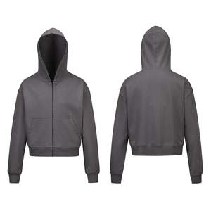 0036 American Retro Trendy High Street Design Hombres y mujeres Color sólido Cremallera <span class=keywords><strong>Sudadera</strong></span> corta con capucha ancha para invierno - Product Image 3