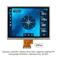 Modul LCD TFT IPS TMK 12.1 inci 1024x768 LVDS 20Pin 1000 Nits Kecerahan Tinggi Lampu Latar LED Terang Terlihat di Bawah Sinar Matahari -30~85 Terintegrasi