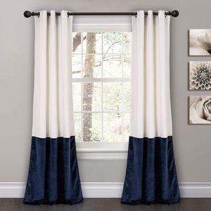 Cortinas Opacas de Terciopelo Bicolor DaiRui S Fold, Parte Superior Blanca, Parte Inferior Azul Marino, con Ojales, Aislantes Térmicos, para Cortinas Modernas de Lujo - Product Image 1