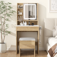 Coiffeuse avec miroir LED éclairé et prise de courant, table de maquillage avec tiroirs et armoire