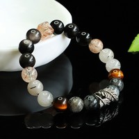 Bracelet en quartz rutilé noir naturel Aiyu en gros, obsidienne argentée, bracelet Super Seven or noir, diffusion en direct S5052311