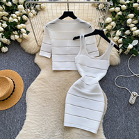 Ensemble 2 pièces côtelé pour femme : Cardigan court à manches courtes et mini-robe moulante sans manches, coupe ajustée, printemps-été, tenue de club