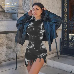 Clacive de proveedores de ropa de manga larga cuello de punto las mujeres vestidos otoño bajo borla vestidos de mujer elegante