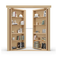 Porte escamotable artisanale en bois massif avec bibliothèque intégrée, pour chambre, villa, intérieur, ouverture manuelle, salon