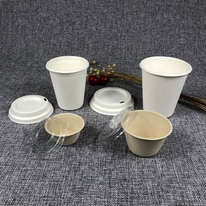 Compostable custom biodegradable bamboo paper pulp disposable sugarcane bagasse sauce cold drink tea coffee cup with lid
