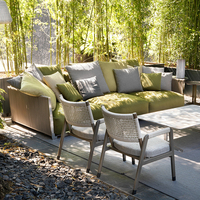 Canapé d'extérieur en corde tressée pour patio et jardin, table basse haut de gamme en alliage d'aluminium étanche pour villas, hôtels et complexes hôteliers, mobilier métallique