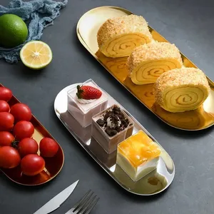 Style nordique Snack Plat Pain Gâteau Assiette À Dessert En Acier Inoxydable Doré Ovale BBQ Assiette Cuisine Coréenne Vaisselle Plateau À Fruits - Product Image 3