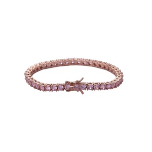 Pulsera de tenis de lujo con micro pavé de circonitas rosas, chapada en oro rosa, de 3/4/5 mm, pulsera de tenis con circonitas rosas de 7 y 8 pulgadas - Product Image 5