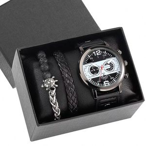 Fashion High Quality Luxury Customized Watch <b>Men</b> <b>Bracelet</b> Set Quartz Wristwatches Black <b>Leather</b> Business Boy Gift Reloj Hombre - Product Image 2