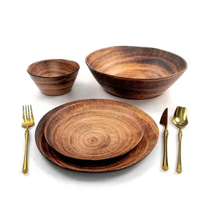 Wholesale Unbreakable Popular Special Wood Pattern Design Melamine Dinnerware Set for Restaurant Hotel Party
