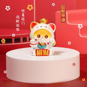 Gato de la Suerte de Resina, Adorno Artesanal, Gatito con Flor de Melocotón, Decoración de Escritorio, Regalo Artístico para el Hogar, Zhejiang, China - Product Image 4