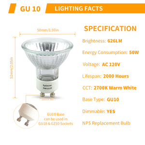 Paquete de 6 Bombillas Halógenas GU10 de 50W Regulables para Iluminación Decorativa de Mesas de Comedor en Restaurantes, Tiendas y Hogares - Product Image 2
