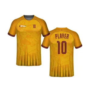 Maglietta da <span class=keywords><strong>calcio</strong></span> 23/<span class=keywords><strong>24</strong></span> in oro manica corta personalizzata stampa Quick Dry <span class=keywords><strong>calcio</strong></span> kit per uomo giovani adulti bambini - Product Image 1