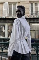 Zevity ZA Camisa de Negocios Casual para Mujer, Diseño Plisado de Color Sólido, Elegante Blusa de Algodón para Oficina