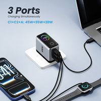 Charger Digital Lipat dengan Layar, Colokan UK 100W 65W PD 3.0 OVP untuk Ponsel, Tablet, Laptop, USB-C Type-C Pengisian Cepat