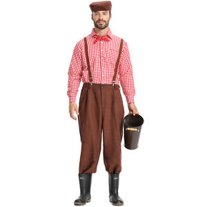 Traje Colonial Medieval Nuevo Adulto Tirantes Plaid Farmer's Overoles Halloween - Product Image 5