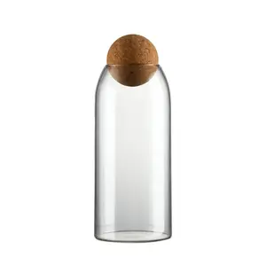 1200ml Tapón de bola de corcho de madera Tapa Frascos de almacenamiento de vidrio de borosilicato Botellas de almacenamiento