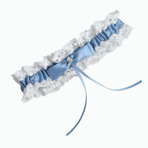 LOWOSAIWOR Jarretière de mariage pour mariée, en ruban de polyester élastique, avec strass, faite à la main - Product Image 4