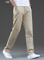 Pantalon décontracté droit léger en coton pour homme avec braguette zippée, taille mi-haute, lavable en machine