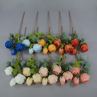 Offre Spéciale – Roses Artificielles Artisanales à 3 Têtes, Tige Unique, Prix Usine, Idéales pour Bouquet de Mariée et Décoration Maison/Fêtes