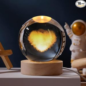 Lampe boule de cristal 3D en forme de lune à luminosité réglable, alimentée par USB, pour la décoration de la maison - Product Image 4