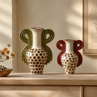 Vase à fleurs en céramique moderne, poignée verte en forme de boucle, motif marron, vase décoratif pour table console, décoration intérieure