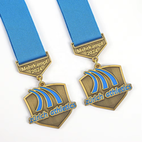 Médaille de sport en alliage de zinc avec émail souple, logo personnalisé, bronze antique, pour marathon, avec ruban imprimé