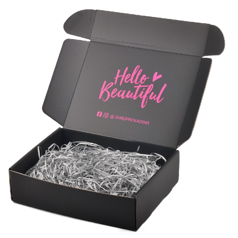 Оптовая продажа, черный роскошный гофрированный почтовый ящик с логотипом на заказ, упаковочная коробка для одежды, упаковочная коробка verzendдюжина