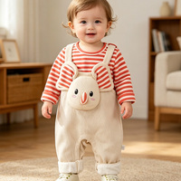 Combinaison bébé à manches longues rayée, style printemps-automne, motif éléphant, douce, à une seule couche, pour garçons et filles