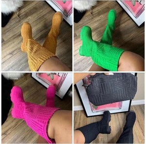2022 Think Fashion, botas de punto para mujer, colores caramelo, Zapatos altos por encima de la rodilla hasta el muslo con diseño de toalla para otoño y verano - Product Image 2