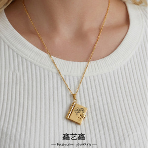 Collana con Ciondolo a Forma di <span class=keywords><strong>Libro</strong></span> Apribile, Personalizzabile in Acciaio Inossidabile, Gioielli Regalo per Ragazze - Product Image 2