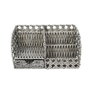 Creative rattan-style woven pen holder for desktop organization; compartmentalized office stationery <b>drawer</b> desktop <b>storage</b> <b>box</b> - Product Image 4