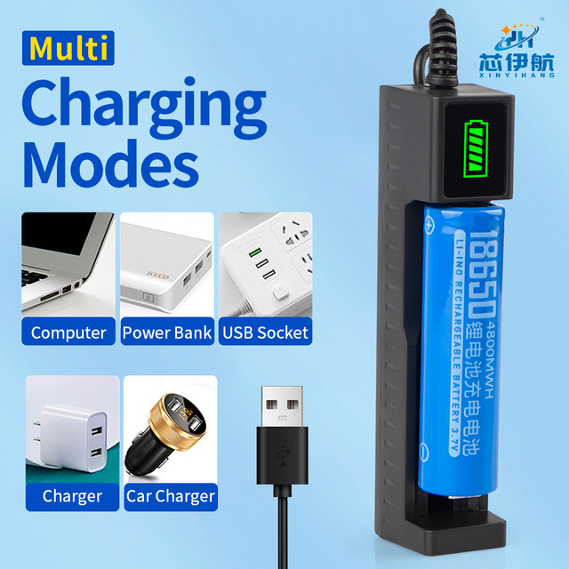 Portable USB Li-ion Battery Charger, Universal for 18650 26650 14500 16340 18500 Batteries