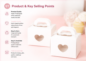 กล่องของขวัญแบบพกพาเป็นมิตรกับสิ่งแวดล้อม รูปทรงหัวใจ พร้อมตัวล็อคแน่นหนา ดีไซน์พกพาสะดวก เหมาะสำหรับงานเบเกอรี่ มีหูหิ้ว - Product Image 6