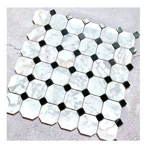 <span class=keywords><strong>Carrelage</strong></span> de salle de bain en marbre, mosaïque octogonale, <span class=keywords><strong>carrelage</strong></span> en pierre blanche Bianco Carrarra, <span class=keywords><strong>carrelage</strong></span> de sol noir <span class=keywords><strong>et</strong></span> blanc, crédence - Product Image 2