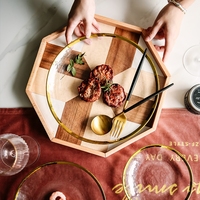 Assiette de Présentation Ronde Plate en Verre à Bord Doré, Prix de Gros, pour Fournitures de Mariage