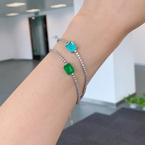 Exquisite Jewelry Eco-friendly <b>Copper</b> Emerald Green Cubic ZIrconia Women's <b>Bracelets</b> for Feminine Daily Elegant - Product Image 2